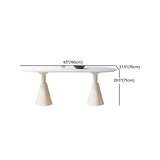 Contemporary Oval Stone Top Dining Table with White Steel Double Pedestal Base