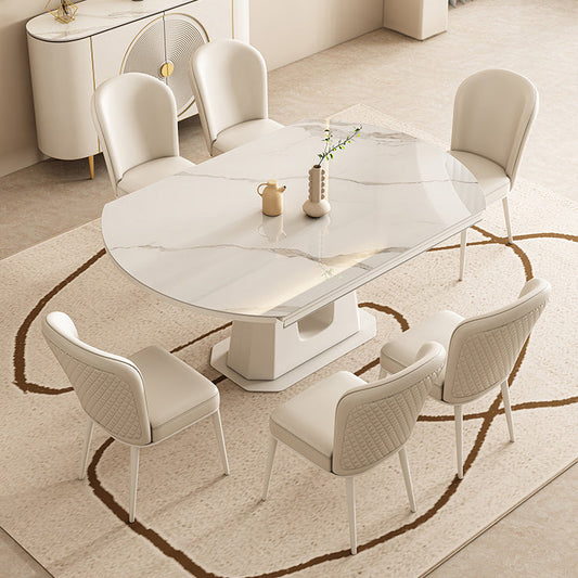 White Modern Extendable Stone Dining Table with Double Drop Leaf