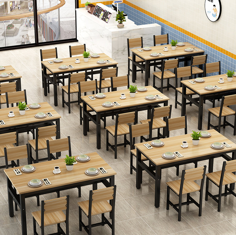 Rectangular Dining Table Wood Tabletop with Steel Trestle Base