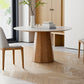 Modern Stone Top Dining Table Round Tabletop with Solid Wood Pedestal Base