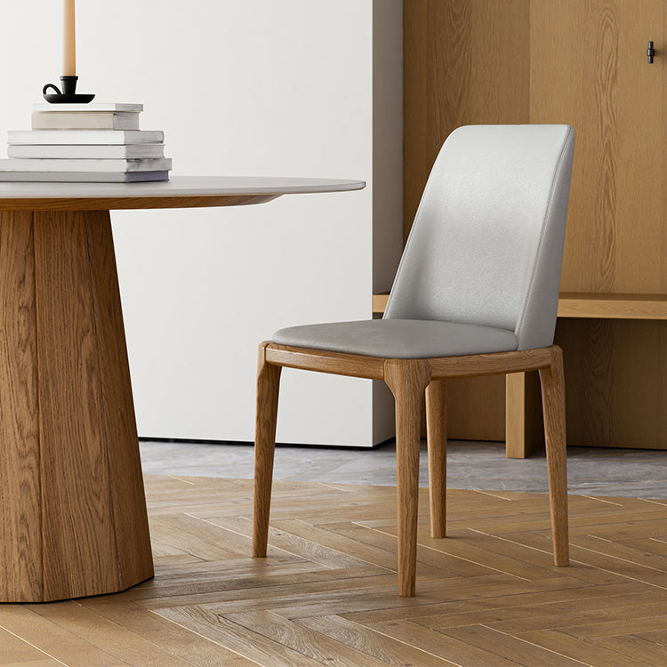 Modern Stone Top Dining Table Round Tabletop with Solid Wood Pedestal Base