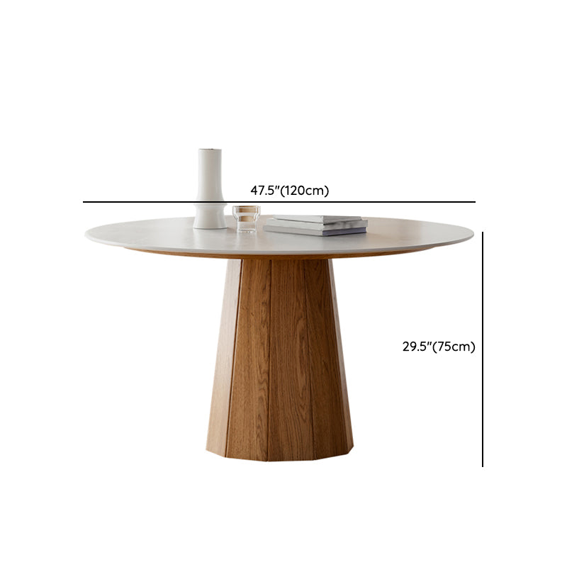Modern Stone Top Dining Table Round Tabletop with Solid Wood Pedestal Base