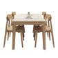 Mesa de comedor moderna con tapa de piedra blanca, mesa rectangular con patas de madera