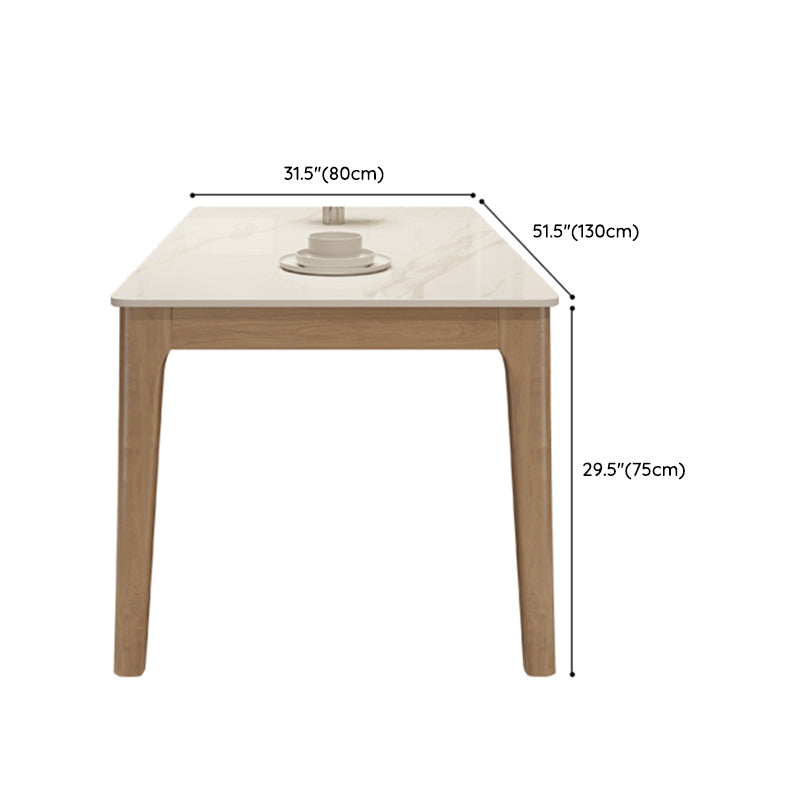 Mesa de comedor moderna con tapa de piedra blanca, mesa rectangular con patas de madera