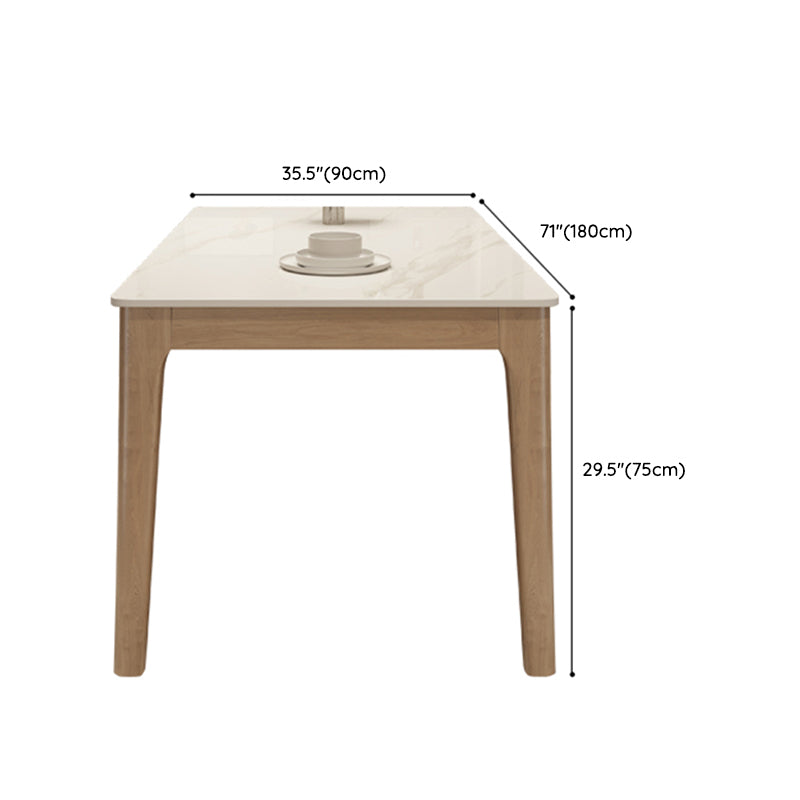 Mesa de comedor moderna con tapa de piedra blanca, mesa rectangular con patas de madera