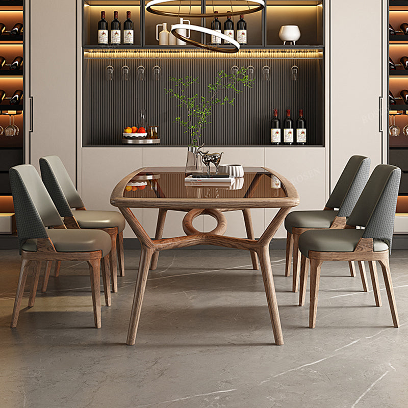 Contemporary Tempered Glass Top Dining Room Set 4 Legs Base for Kitchen