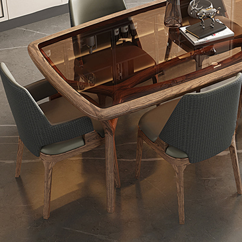 Contemporary Tempered Glass Top Dining Room Set 4 Legs Base for Kitchen