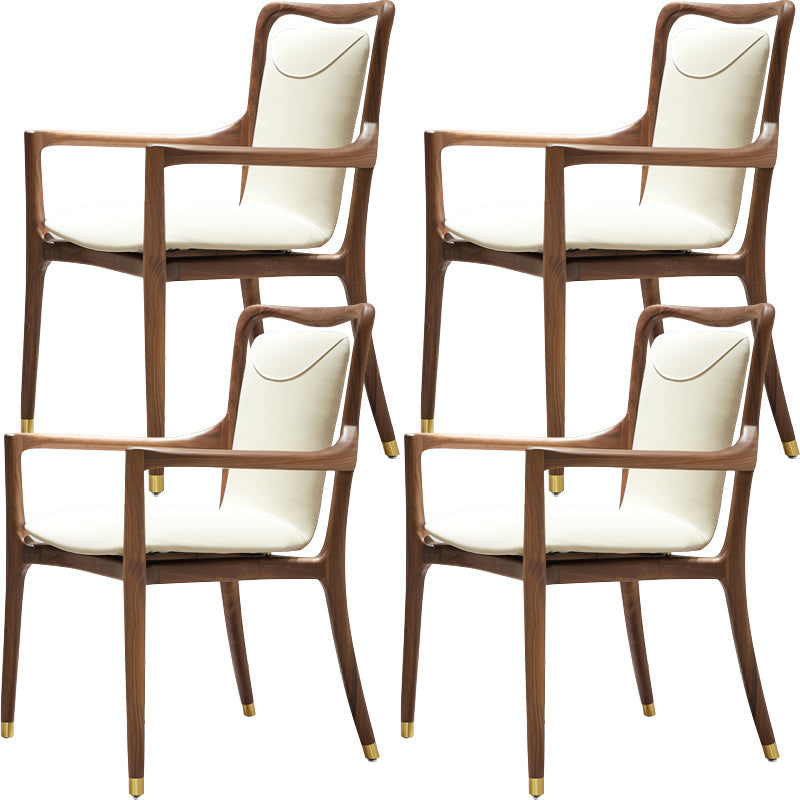 Dining Room Contemporary Walnut Wood Upholstered Solid Back Dining Chair With Arms 4 Piece Set Clearhalo 'Dining Chairs' 'Dining Tables & Seating' 'dining_chair' 'furn' 'furn_dining_chair' 'Furniture' 'Kitchen & Dining Furniture' 7672883