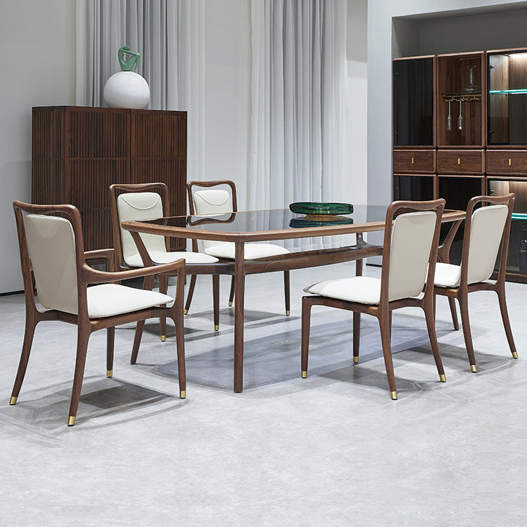 Dining Room Contemporary Walnut Wood Upholstered Solid Back Dining Chair Clearhalo 'Dining Chairs' 'Dining Tables & Seating' 'dining_chair' 'furn' 'furn_dining_chair' 'Furniture' 'Kitchen & Dining Furniture' 7672884