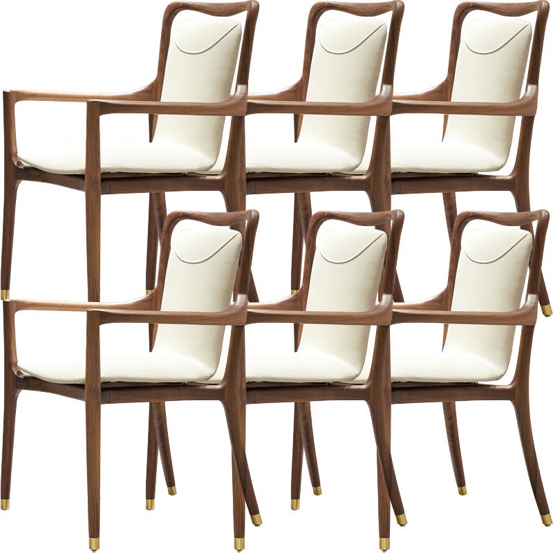 Dining Room Contemporary Walnut Wood Upholstered Solid Back Dining Chair With Arms 6 Piece Set Clearhalo 'Dining Chairs' 'Dining Tables & Seating' 'dining_chair' 'furn' 'furn_dining_chair' 'Furniture' 'Kitchen & Dining Furniture' 7672886