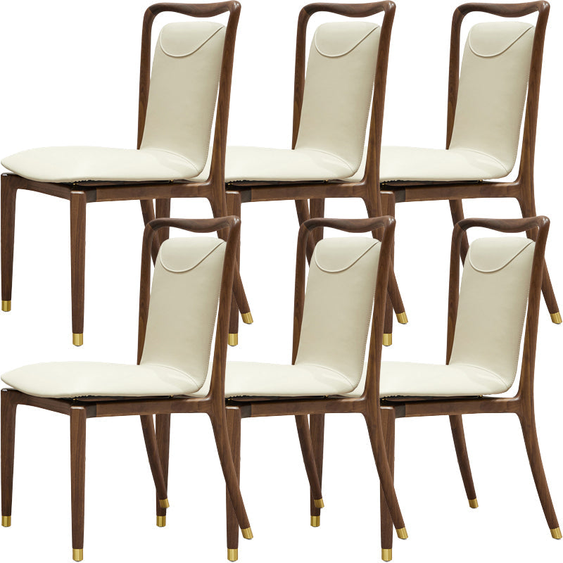 Dining Room Contemporary Walnut Wood Upholstered Solid Back Dining Chair Armless 6 Piece Set Clearhalo 'Dining Chairs' 'Dining Tables & Seating' 'dining_chair' 'furn' 'furn_dining_chair' 'Furniture' 'Kitchen & Dining Furniture' 7672896