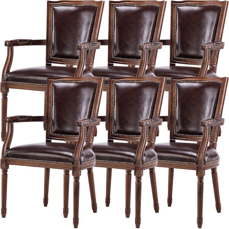Rustic Style Open Back Brown Solid Wood Home Dining Side Chair With Arms 6 Piece Set Clearhalo 'Dining Chairs' 'Dining Tables & Seating' 'dining_chair' 'furn' 'furn_dining_chair' 'Furniture' 'Kitchen & Dining Furniture' 7672989
