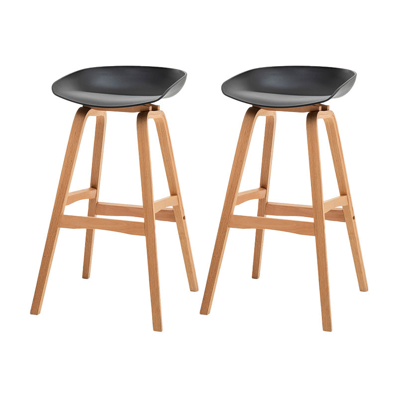 Modern Plastic Low Back Counter & Bar Stool with Solid Wood Base