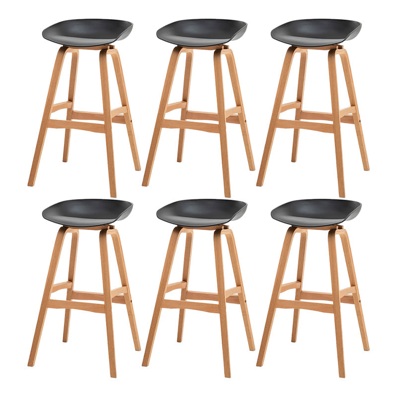 Modern Plastic Low Back Counter & Bar Stool with Solid Wood Base