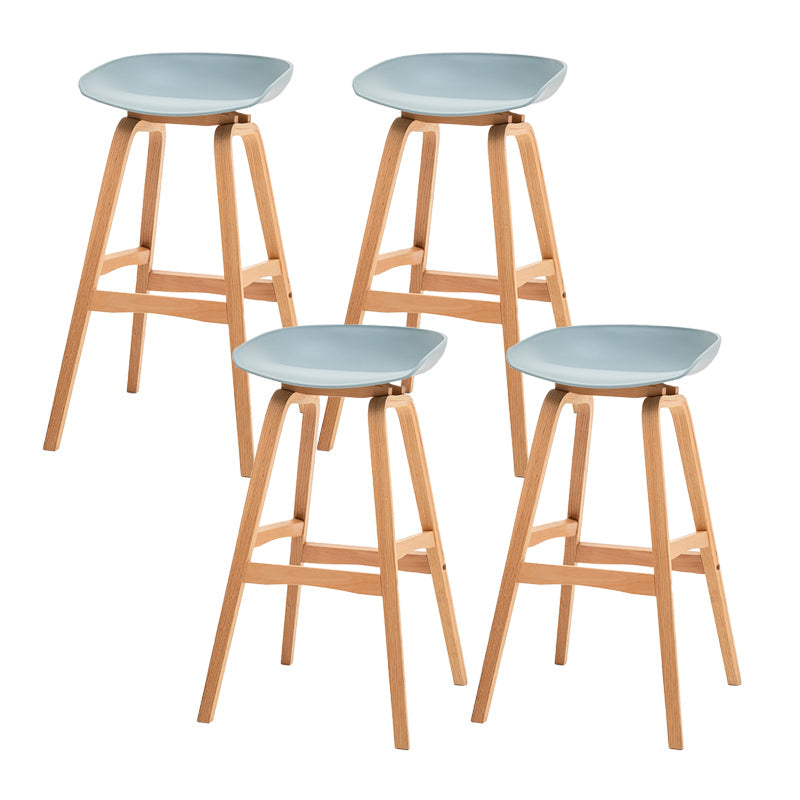 Modern Plastic Low Back Counter & Bar Stool with Solid Wood Base