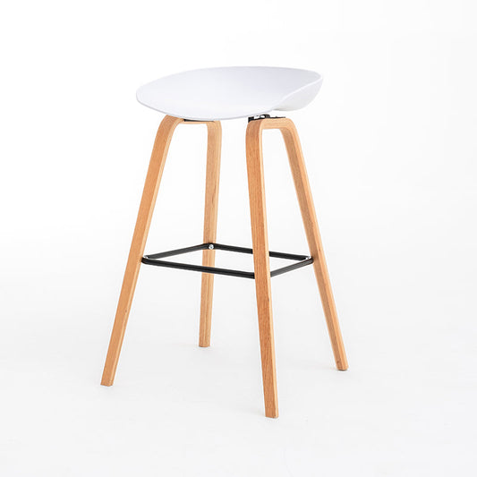 Modern Plastic Low Back Counter & Bar Stool with Solid Wood Base White 1 Piece