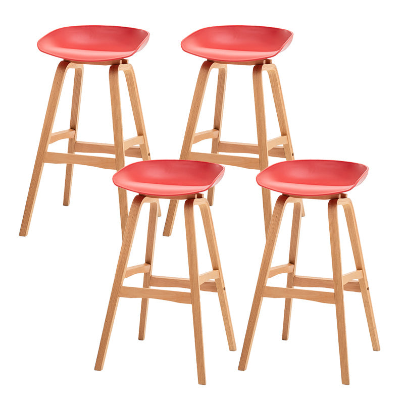 Modern Plastic Low Back Counter & Bar Stool with Solid Wood Base