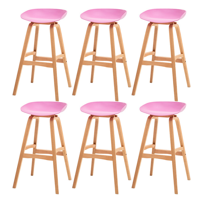 Modern Plastic Low Back Counter & Bar Stool with Solid Wood Base