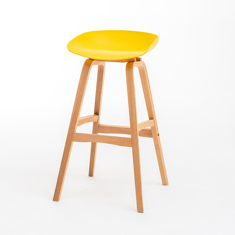 Modern Plastic Low Back Counter & Bar Stool with Solid Wood Base