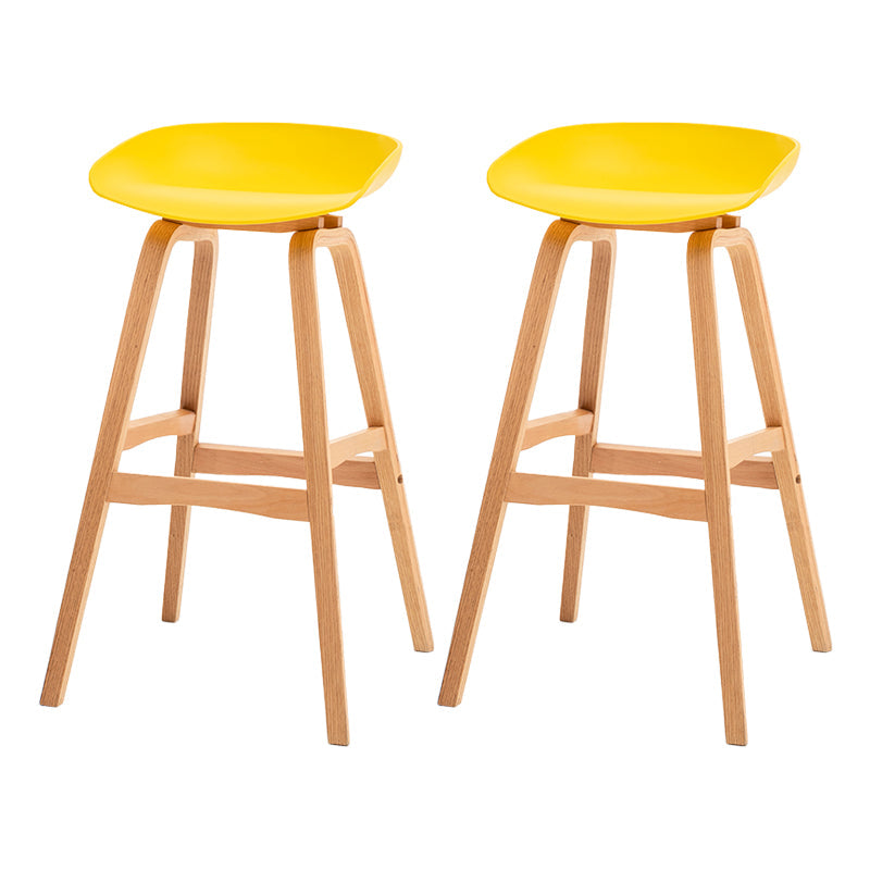 Modern Plastic Low Back Counter & Bar Stool with Solid Wood Base