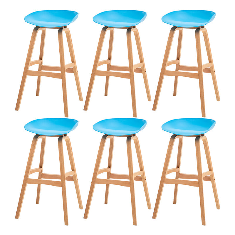 Modern Plastic Low Back Counter & Bar Stool with Solid Wood Base