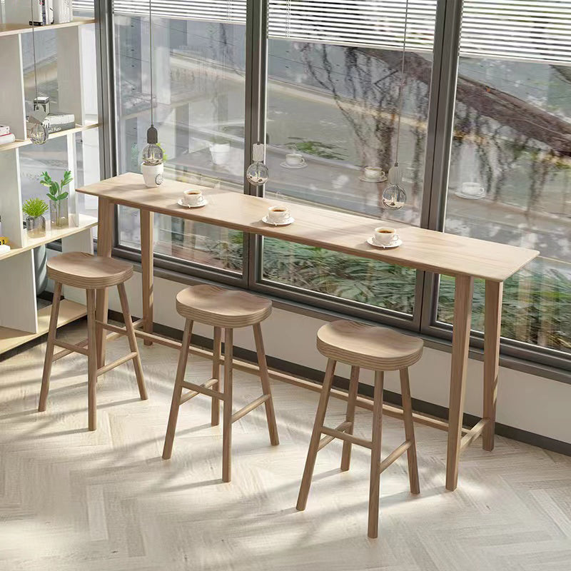 1/4 pièces Table de pub en bois massif rectangle moderne avec tabourets hauts