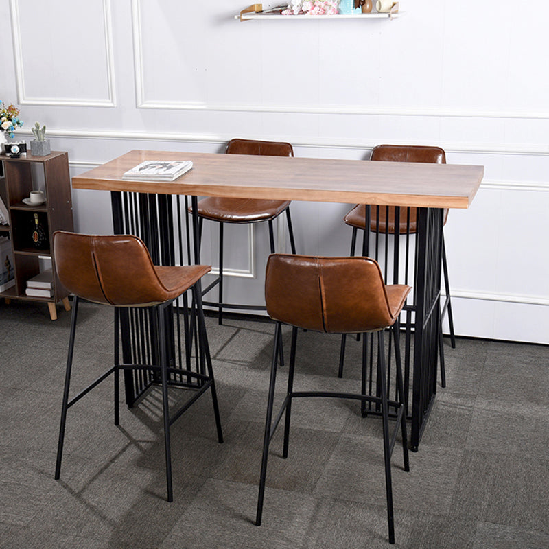 Natural Finish Pine Wood Top Bistro Table with Metal Double Pedestal Clearhalo 'Bar Furniture' 'Bar Tables' 'bar_tables' 'furn' 'furn_bar_tables' 'Furniture' 'Kitchen & Dining Furniture' 7673750