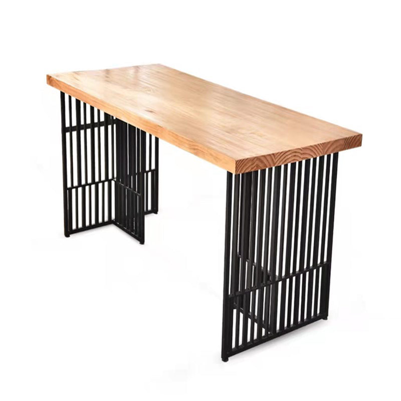 Natural Finish Pine Wood Top Bistro Table with Metal Double Pedestal Without Chairs Clearhalo 'Bar Furniture' 'Bar Tables' 'bar_tables' 'furn' 'furn_bar_tables' 'Furniture' 'Kitchen & Dining Furniture' 7673753