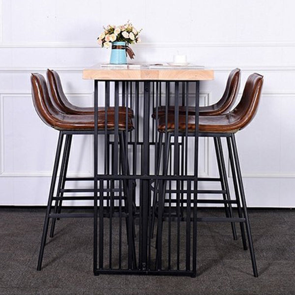 Natural Finish Pine Wood Top Bistro Table with Metal Double Pedestal Clearhalo 'Bar Furniture' 'Bar Tables' 'bar_tables' 'furn' 'furn_bar_tables' 'Furniture' 'Kitchen & Dining Furniture' 7673756