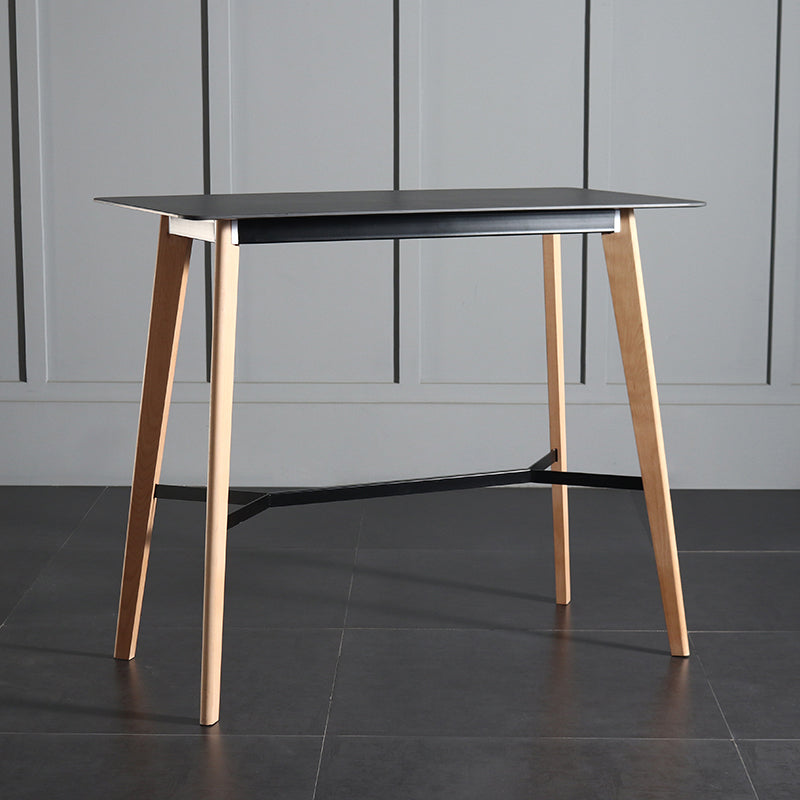 Modern Indoor Rectangle Trestle Bar Dining Table in Stone and Wood Black Without Chairs Clearhalo 'Bar Furniture' 'Bar Tables' 'bar_tables' 'furn' 'furn_bar_tables' 'Furniture' 'Kitchen & Dining Furniture' 7673764