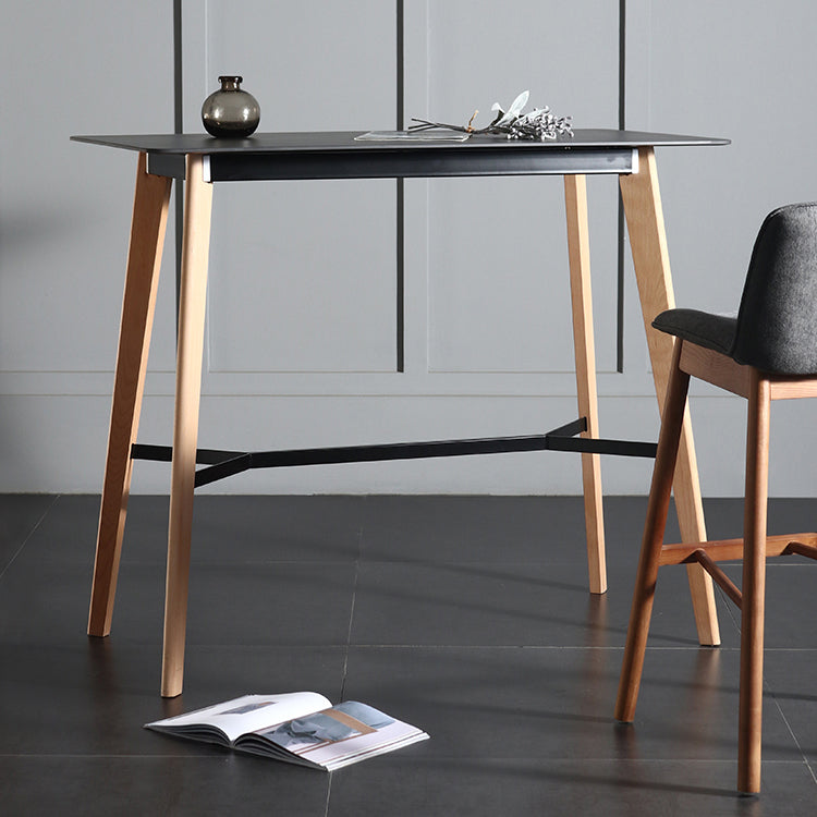 Modern Indoor Rectangle Trestle Bar Dining Table in Stone and Wood Clearhalo 'Bar Furniture' 'Bar Tables' 'bar_tables' 'furn' 'furn_bar_tables' 'Furniture' 'Kitchen & Dining Furniture' 7673765