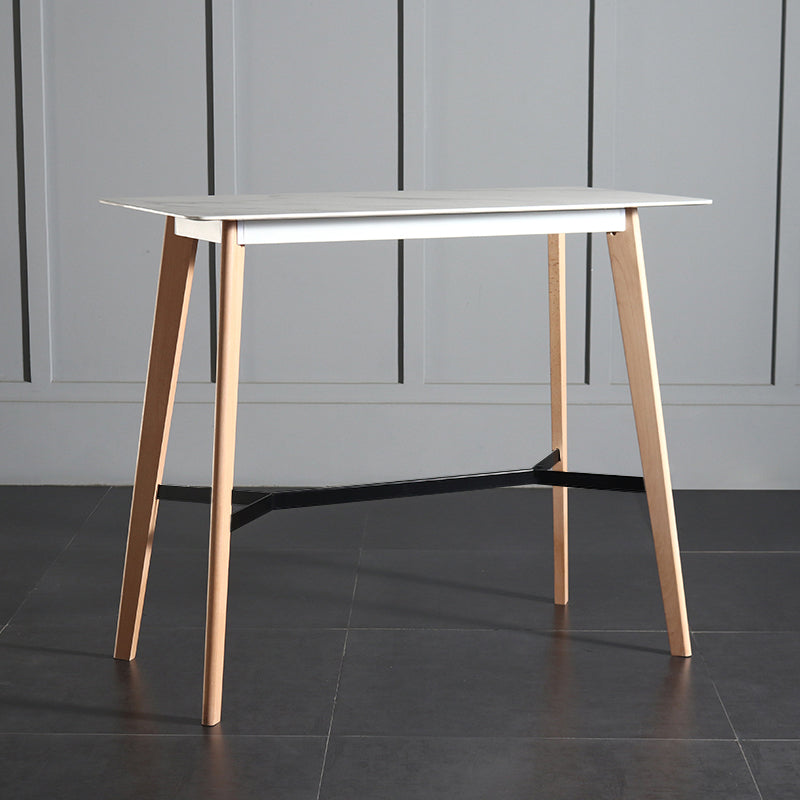 Modern Indoor Rectangle Trestle Bar Dining Table in Stone and Wood Grey White Without Chairs Clearhalo 'Bar Furniture' 'Bar Tables' 'bar_tables' 'furn' 'furn_bar_tables' 'Furniture' 'Kitchen & Dining Furniture' 7673766