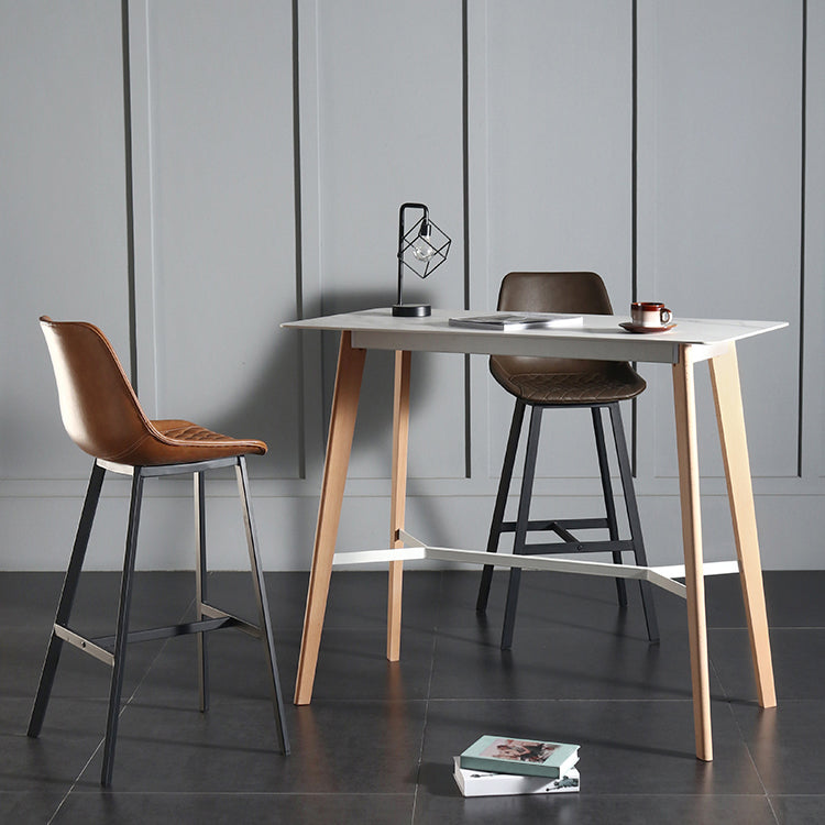 Modern Indoor Rectangle Trestle Bar Dining Table in Stone and Wood Clearhalo 'Bar Furniture' 'Bar Tables' 'bar_tables' 'furn' 'furn_bar_tables' 'Furniture' 'Kitchen & Dining Furniture' 7673767