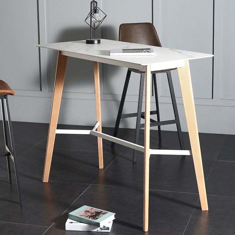 Modern Indoor Rectangle Trestle Bar Dining Table in Stone and Wood Clearhalo 'Bar Furniture' 'Bar Tables' 'bar_tables' 'furn' 'furn_bar_tables' 'Furniture' 'Kitchen & Dining Furniture' 7673768