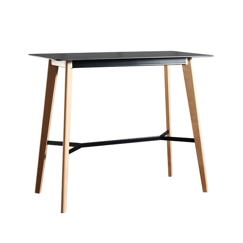 Modern Indoor Rectangle Trestle Bar Dining Table in Stone and Wood Clearhalo 'Bar Furniture' 'Bar Tables' 'bar_tables' 'furn' 'furn_bar_tables' 'Furniture' 'Kitchen & Dining Furniture' 7673769