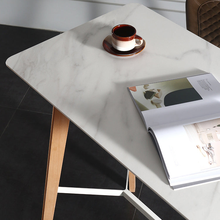 Modern Indoor Rectangle Trestle Bar Dining Table in Stone and Wood Clearhalo 'Bar Furniture' 'Bar Tables' 'bar_tables' 'furn' 'furn_bar_tables' 'Furniture' 'Kitchen & Dining Furniture' 7673771