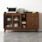 Glam Glass Doors Buffet Stand Rubberwood Solid Wood Sideboard with 3-Drawers