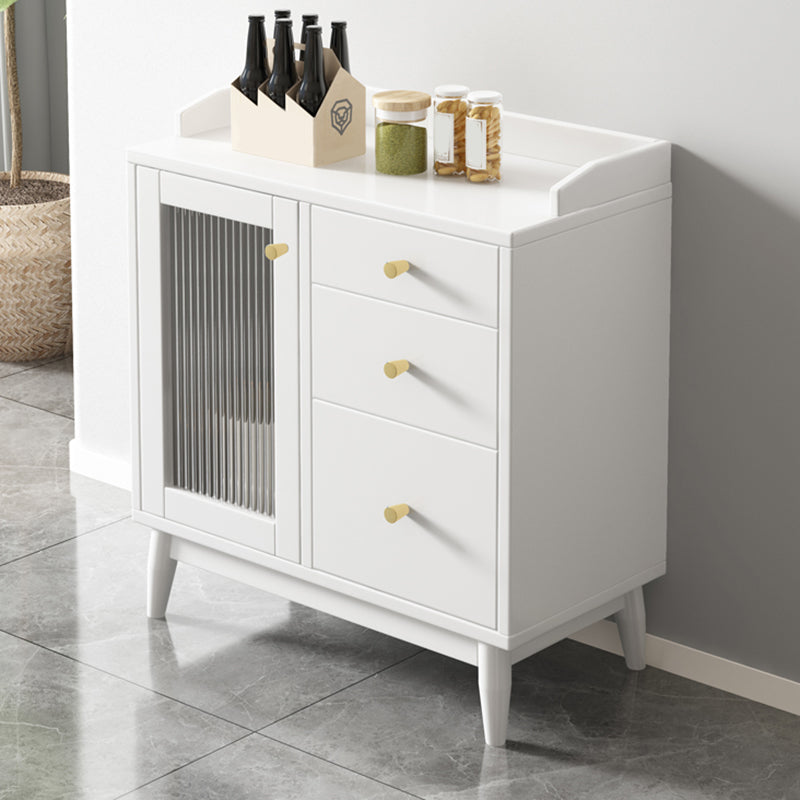 Glam Glass Doors Buffet Stand Rubberwood Solid Wood Sideboard with 3-Drawers