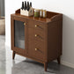 Glam Glass Doors Buffet Stand Rubberwood Solid Wood Sideboard with 3-Drawers