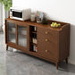 Glam Glass Doors Buffet Stand Rubberwood Solid Wood Sideboard with 3-Drawers
