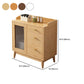 Glam Glass Doors Buffet Stand Rubberwood Solid Wood Sideboard with 3-Drawers