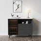 Glass Door Stone Buffet Sideboard Contemporary Style Credenza with LED Lights 39"L x 16"W x 36"H Dark Gray Clearhalo 'buffet_sideboard' 'Buffets & Sideboards' 'furn' 'furn_buffet_sideboard' 'Furniture' 'Kitchen & Dining Furniture' 7673989