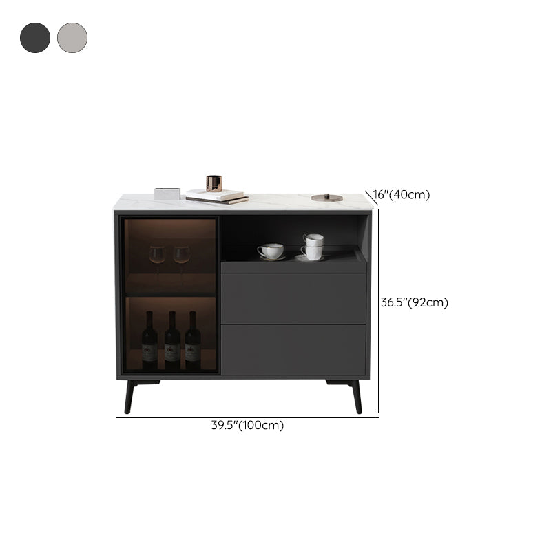 Glass Door Stone Buffet Sideboard Contemporary Style Credenza with LED Lights Clearhalo 'buffet_sideboard' 'Buffets & Sideboards' 'furn' 'furn_buffet_sideboard' 'Furniture' 'Kitchen & Dining Furniture' 7674005