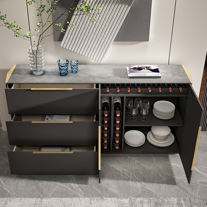 Stegno a buffet in pietra in stile glam Black boxet ingegnerizzato in legno con 3 disegni
