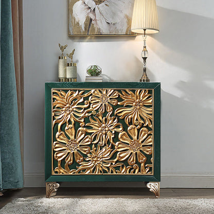 Glam Style Adjustable Shelving Sideboard Wood Cabinets Buffet Table 38"L x 16"W x 35"H Green