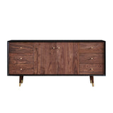 Glam -stijl bruine massieve houten buffettafel kasten opslagzijdeling met laden