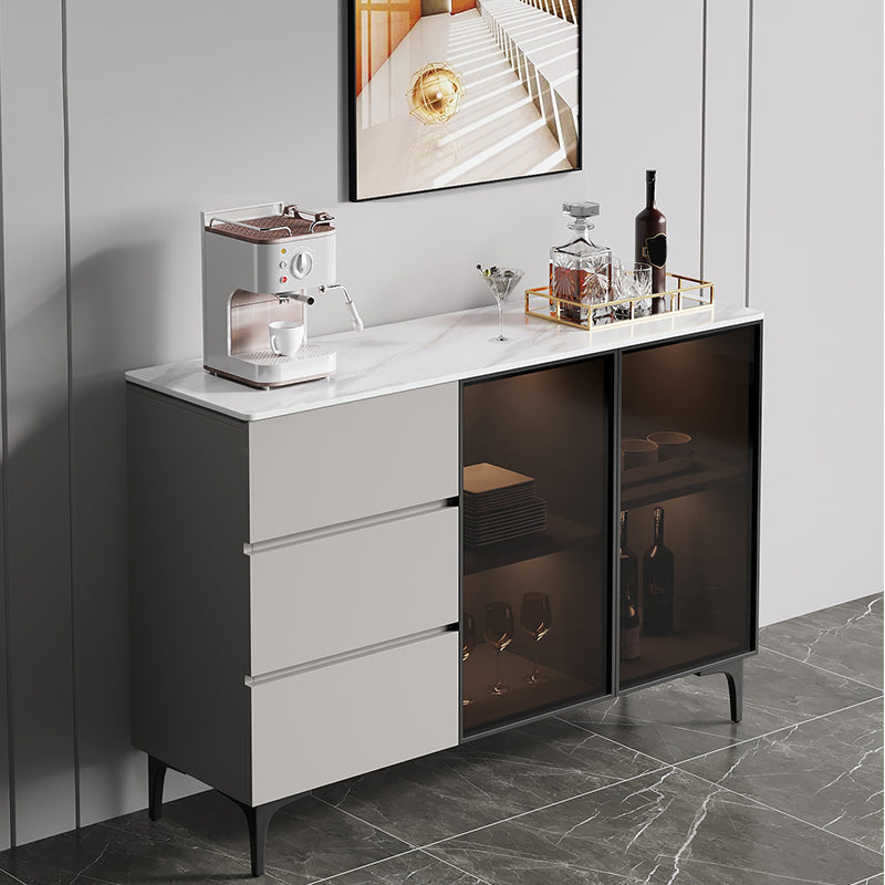 Gabinete moderno de madera de madera de ingeniería 35.4 "H Credenza con luces LED