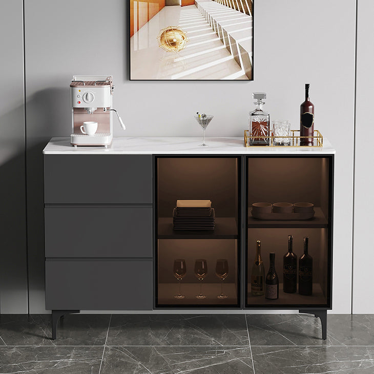 Gabinete moderno de madera de madera de ingeniería 35.4 "H Credenza con luces LED