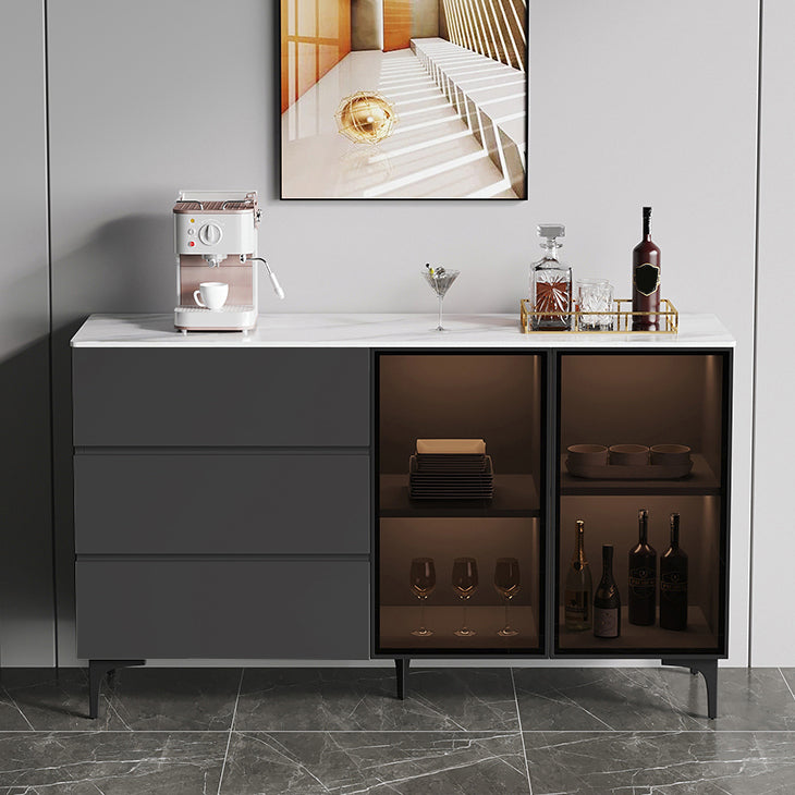 Gabinete moderno de madera de madera de ingeniería 35.4 "H Credenza con luces LED