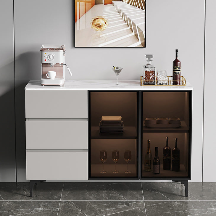 Gabinete moderno de madera de madera de ingeniería 35.4 "H Credenza con luces LED